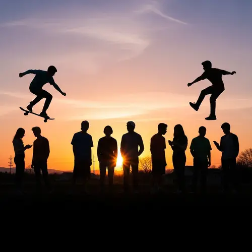 Diverse Teen Group Silhouette in Suburban Setting