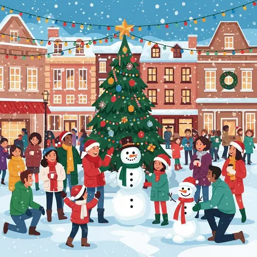 Festive Christmas Event in Diverse Town Square - Joyful Scene