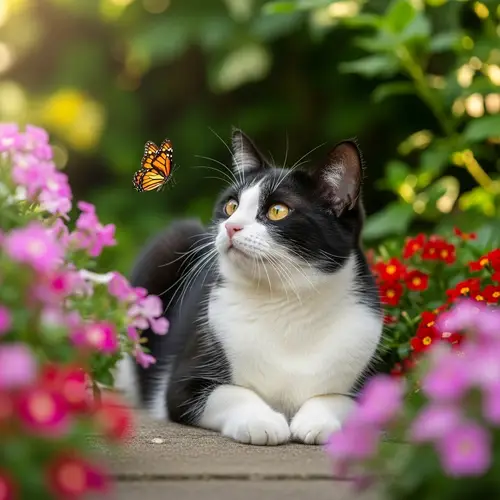 Captivating Cat in a Beautiful Garden Scene
