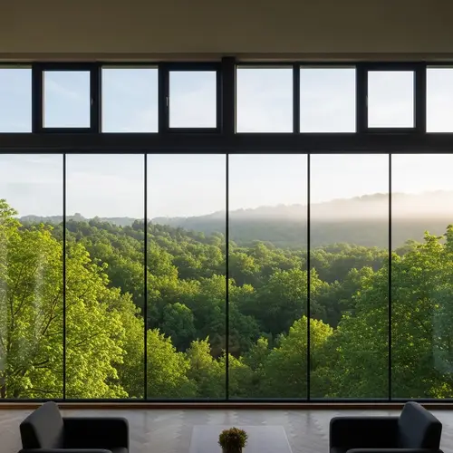 Tranquil Forest View Through Floor-to-Ceiling Window