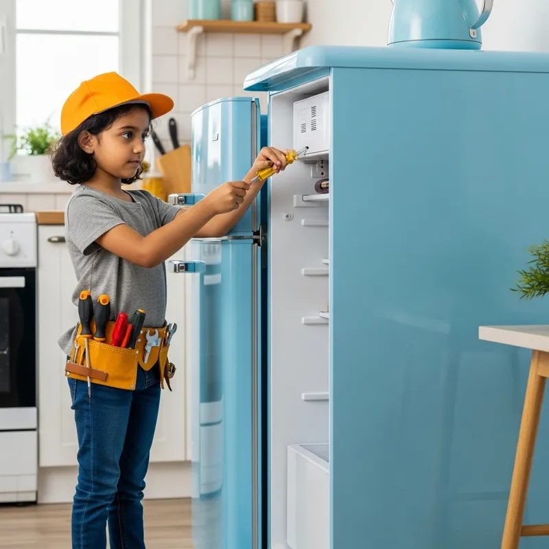 Cute Girl Fixes Fridge | Mini Engineer Outfit
