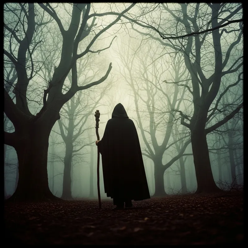 Captivating Figure in Muted Forest Dream | Vintage Dark Fantasy