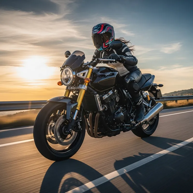 Dramatic Motorcycle Action: High-Octane Speed with Female Rider