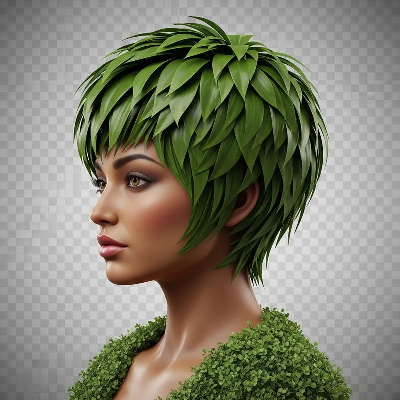Stunning Model with Green Foliage Wig – Hyper-Realistic Art Stunning Model with Green Foliage Wig – Hyper-Realistic Art