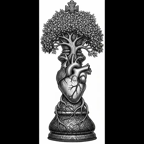 Chess King Tattoo Design with Tree and Human Heart