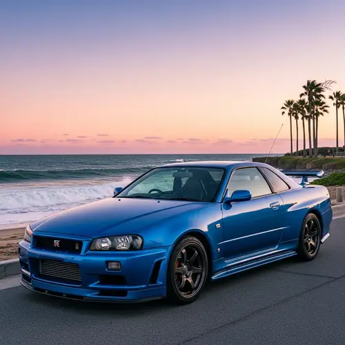 Nissan GTR 34 Seaside Scene | Tranquil Evening Setting
