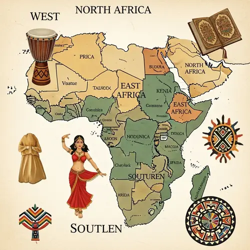 Antique Map of Africa with Country Boundaries and Cultural Symbols