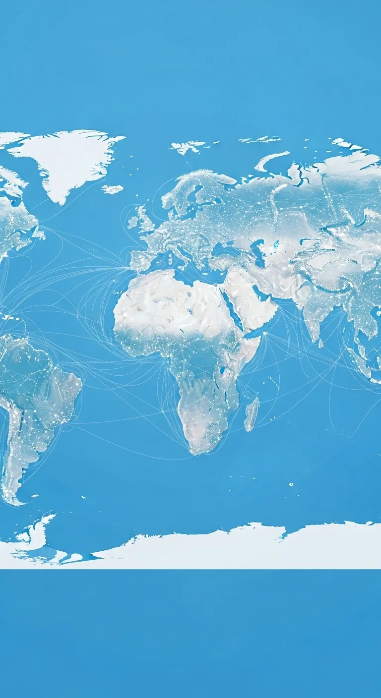 Sky Blue World Map with White Infrastructure Network