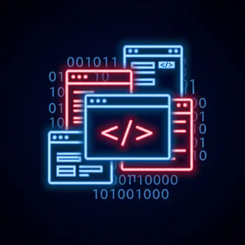 Neon Red & Blue Coding Icon Design