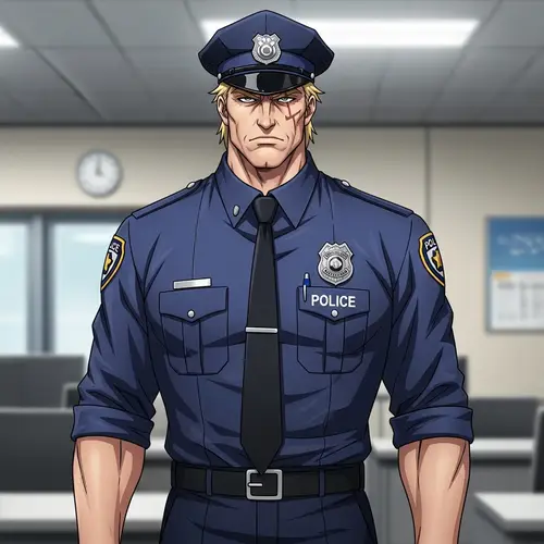 Muscular Blond Man in Police Suit - Laxus Dreyar