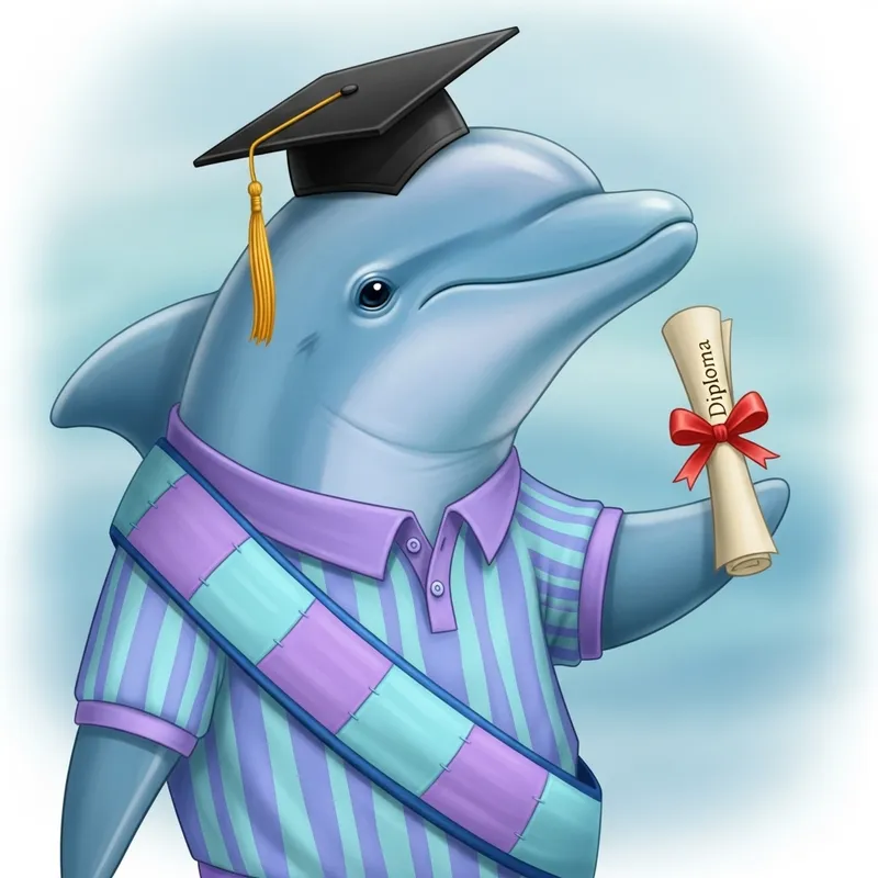 Pastel Blue Dolphin with Mortarboard and Sash Pastel Blue Dolphin with Mortarboard and Sash
