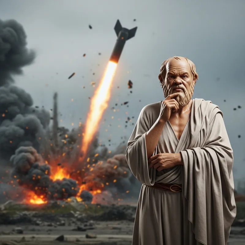 Socrates Contemplating Amid Bomb Blast Chaos Socrates Contemplating Amid Bomb Blast Chaos
