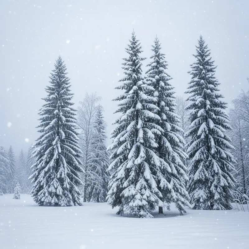 Snow Frost Covered Trees in Serene Winter Landscape