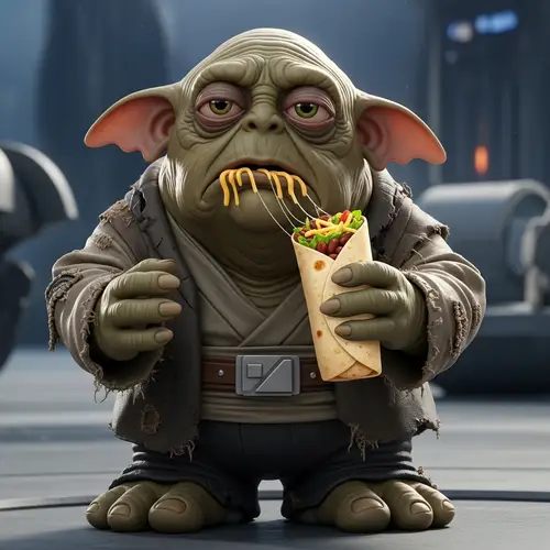 Zombie Jar Jar Binks Eating a Burrito