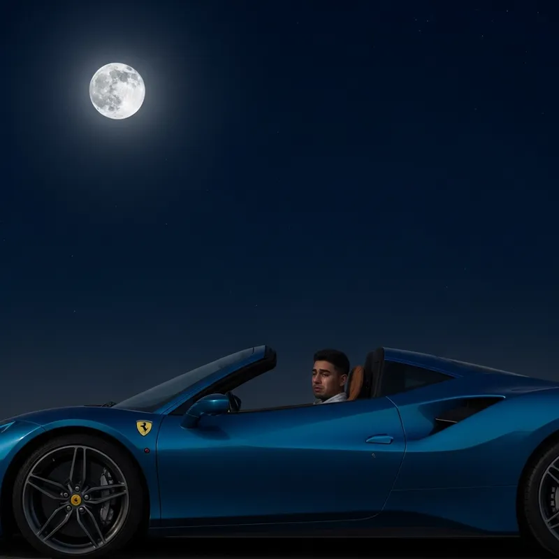 Weeping in Blue Ferrari Under Moonlight