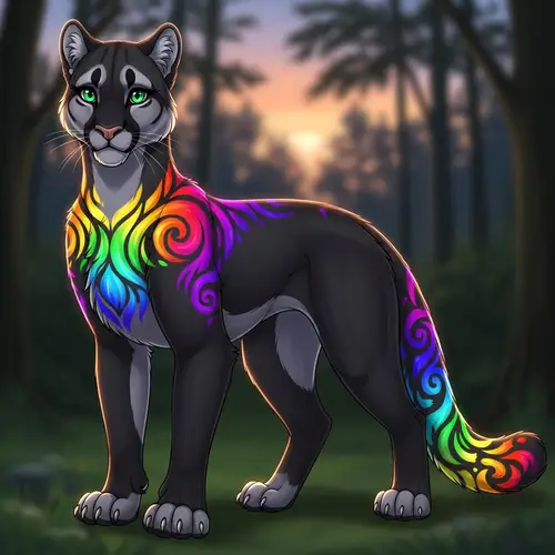 Female Cougar Fursona Design with Rainbow Patterns - Aesthetic and Colorful