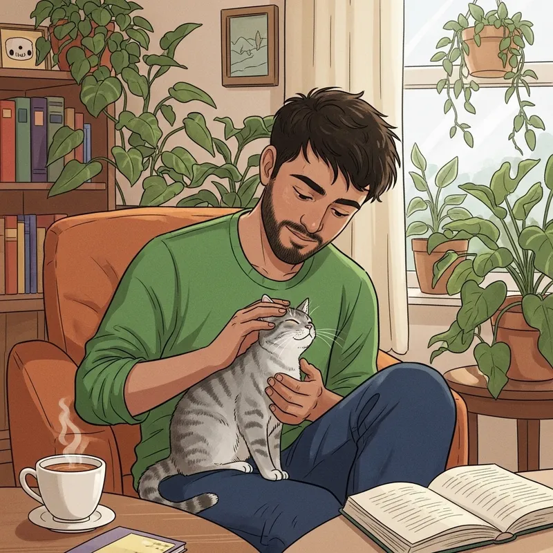 Sami with Domestic Short-Haired Cat Sami with Domestic Short-Haired Cat