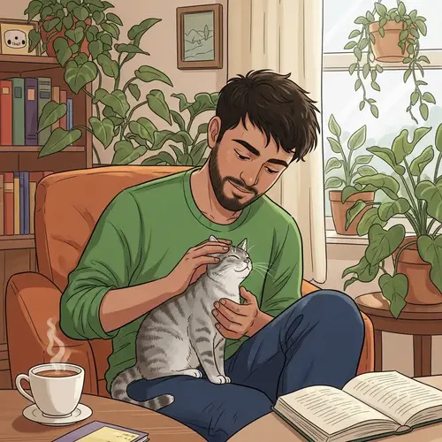 Sami Petting Domestic Short-Haired Cat at Home