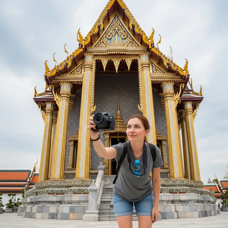 Caucasian Tourist Capturing Thai Temple Beauty | Thailand Excursion