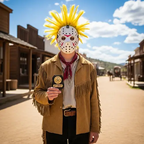 Teenage Boy in Pioneer Uniform with Attorney Badge and Yellow Spiky Hair