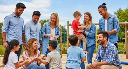 Diverse Volunteers Engaging Joyful Children in Outdoor Activities