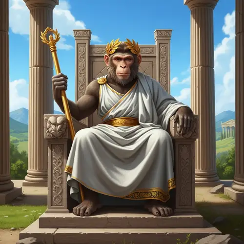 Majestic Monkey: A Greek God Ruling in Toga and Wreath