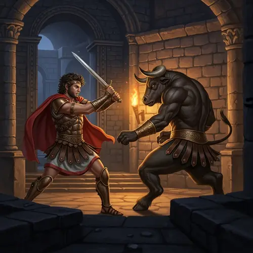 Theseus vs Minotaur: Ancient Greek Mythology Epic Battle