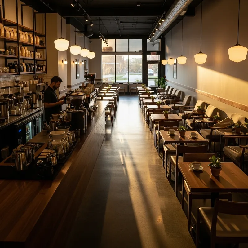 Charming Coffee Shop Interior in One-Point Perspective