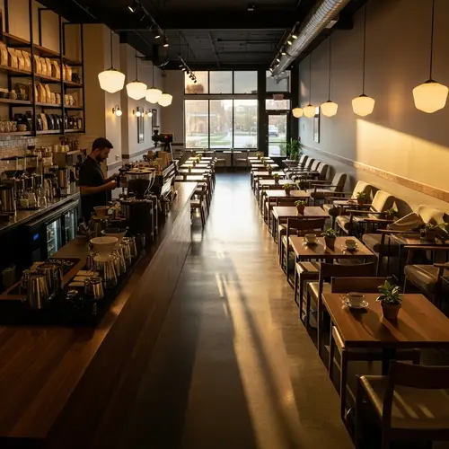 Charming Coffee Shop Interior in One-Point Perspective