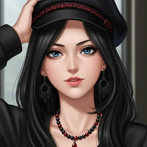 Emo Anime Girl with Blue Eyes & Unique Accessories