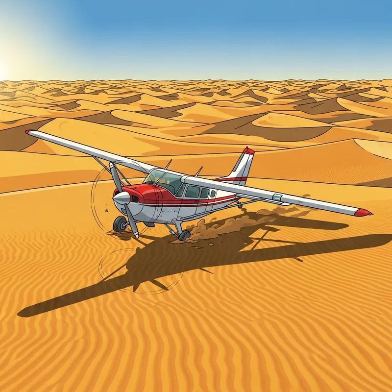 Clip Art of Plane Emergency Landing in Sahara Desert