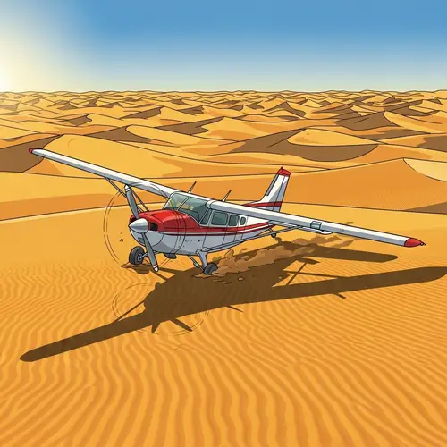 Clip Art of Plane Emergency Landing in Sahara Desert