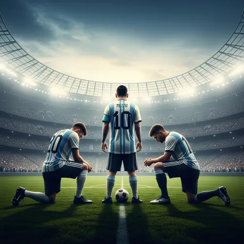 Dramatic Scene with Football Players in Argentine Team Jersey