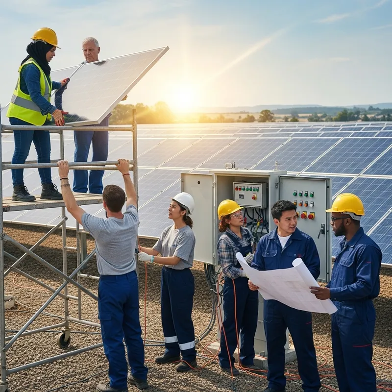 Energy Crisis: Diverse Solar Installation Team in Action