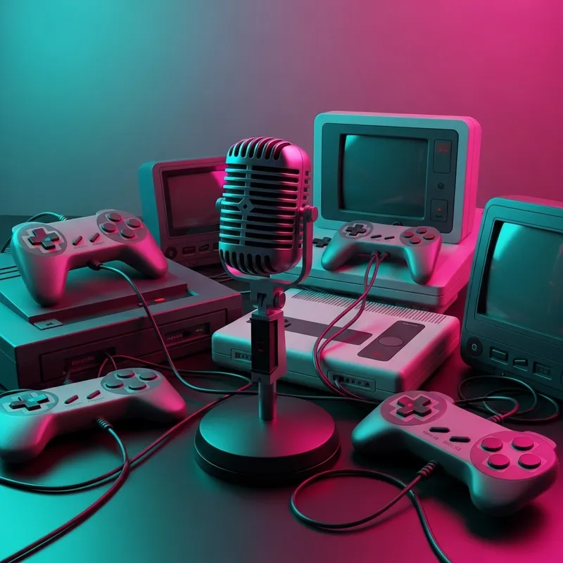Retro Gaming Podcast with Vintage Microphone & Consoles