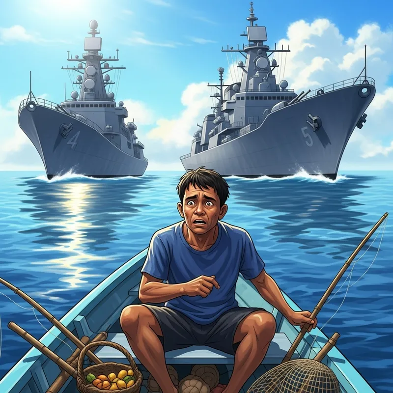 Frightened Filipino Fisherman Faces Naval Might