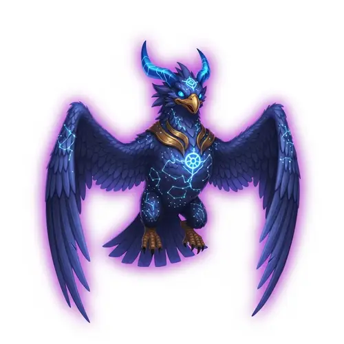 Mythical Astral Flying Creature with Blue Eyes and Purple Aura