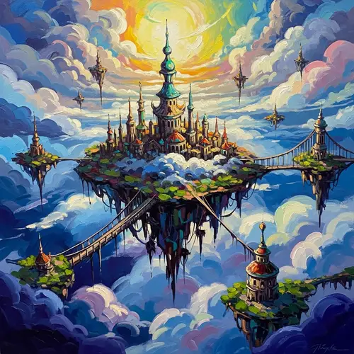 Surreal Fantasy Cityscape Painting | Vibrant Colors & Brushstrokes