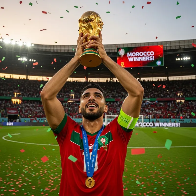 Moroccan Soccer Player with World Cup Trophy