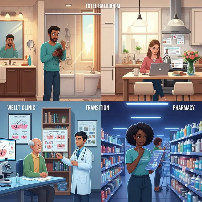 Hair Fall Problem Animated Scene: Diverse Individuals Coping with Hair Loss