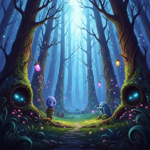 Enchanting Mystical Forest Filled with Hidden Creatures