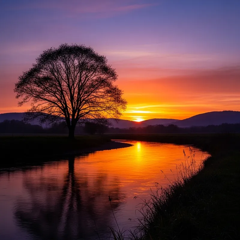 Tranquil Sunset Landscape with Solitary Tree - Paisajismo Tranquil Sunset Landscape with Solitary Tree - Paisajismo