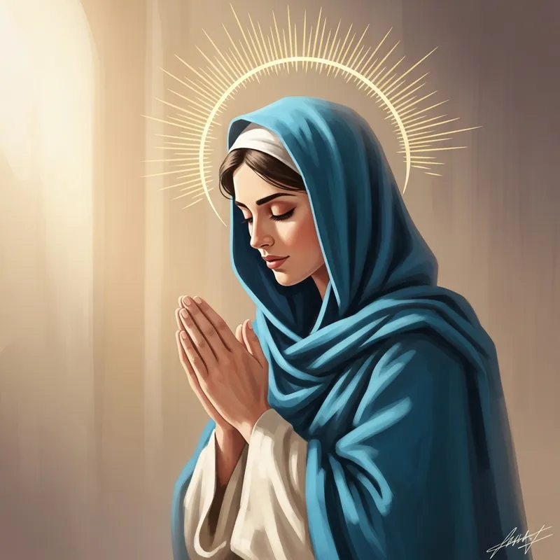 Serene Blessed Virgin Mary Prayer Painting - Religious Art
