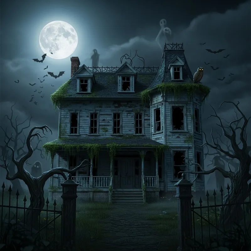 Spooky Haunted House at Midnight