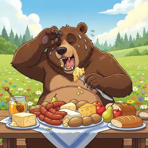 Hungry Bear Enjoying a Picnic Feast