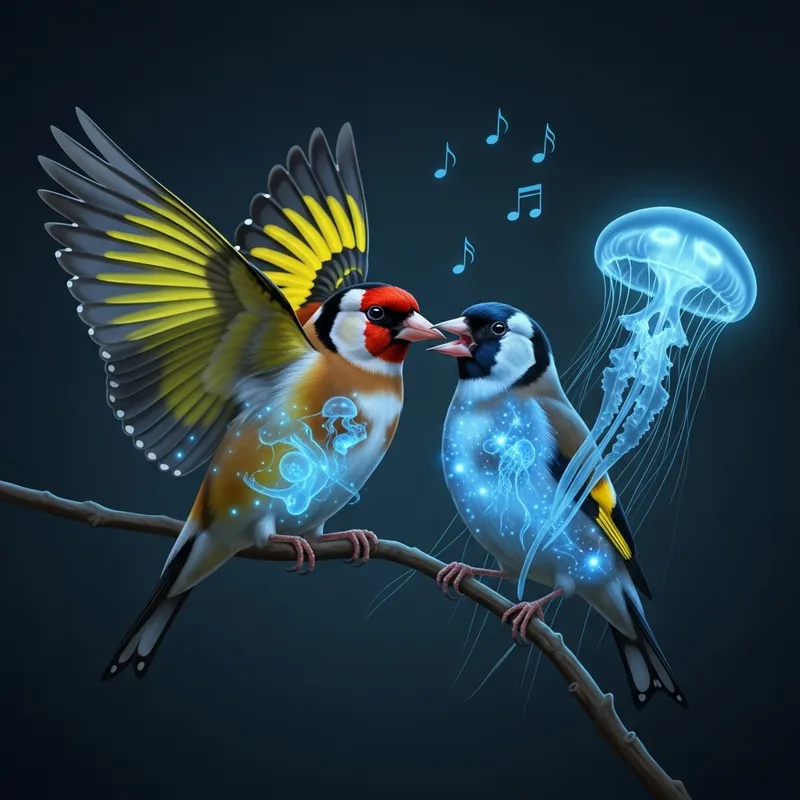 Glowfinch: Vibrant Goldfinch with Bioluminescent Glow