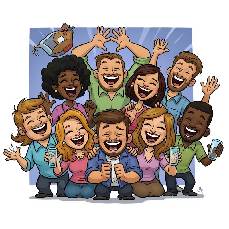 Vibrant Friends in Colorful & Candid Laughter Scene