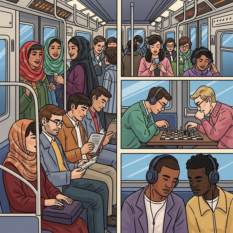 Vibrant Subway Car Illustration – Cultural Diversity