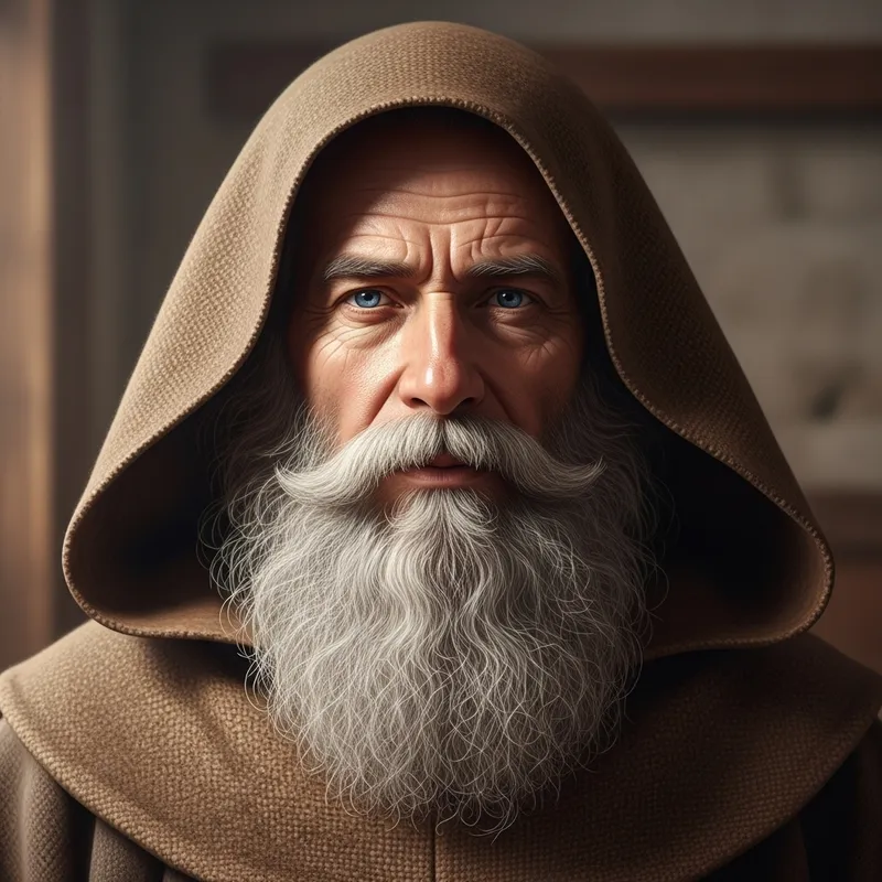 Monk in Robe with White Beard and Blue Eyes | Spiritual Solitude