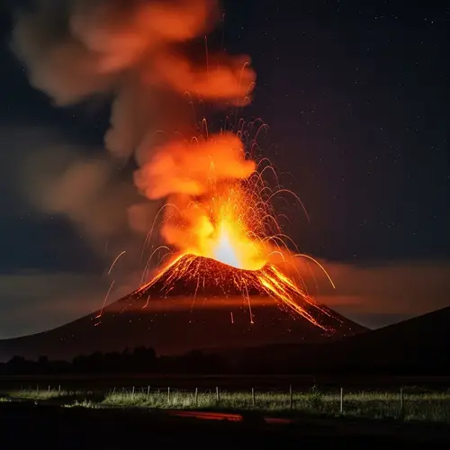 Dramatic Volcano Eruption at Midnight